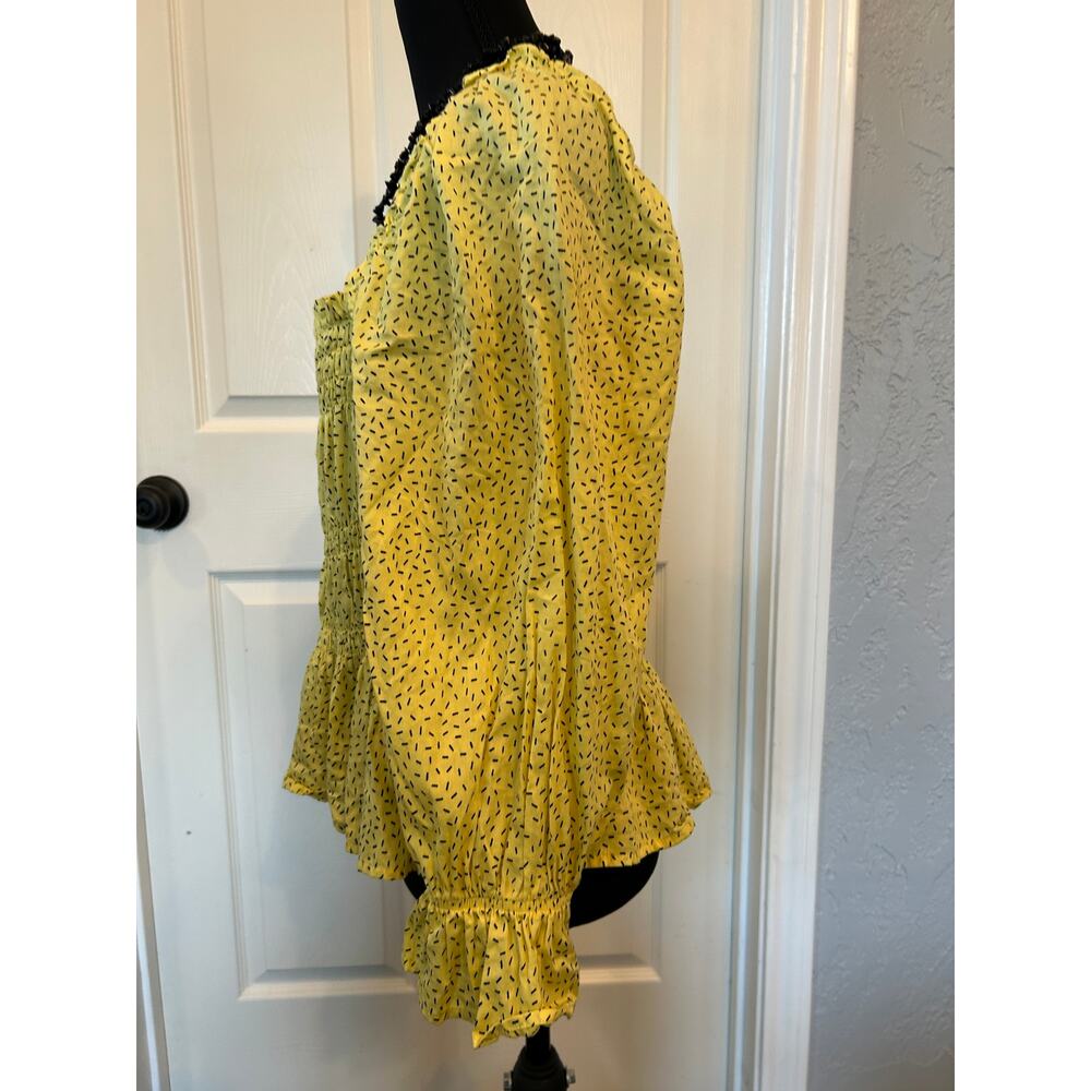 Who What Wear Womens Large L Yellow Ditsy Smocked Peplum Blouse Square Neck Boho - Picture 7 of 12